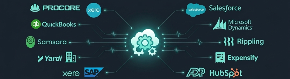 Data source integrations: Procore, QuickBooks, Samsara, Yardi, SAP, Xero, Salesforce and more connected to InsightCase pipeline